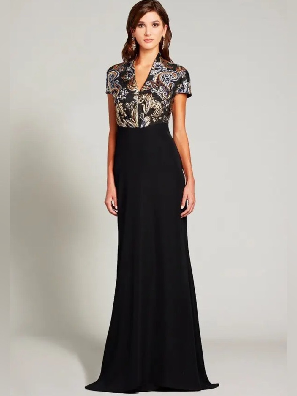 Tadashi Shoji Irem Paisley-Motif Jacquard & Crepe Gown